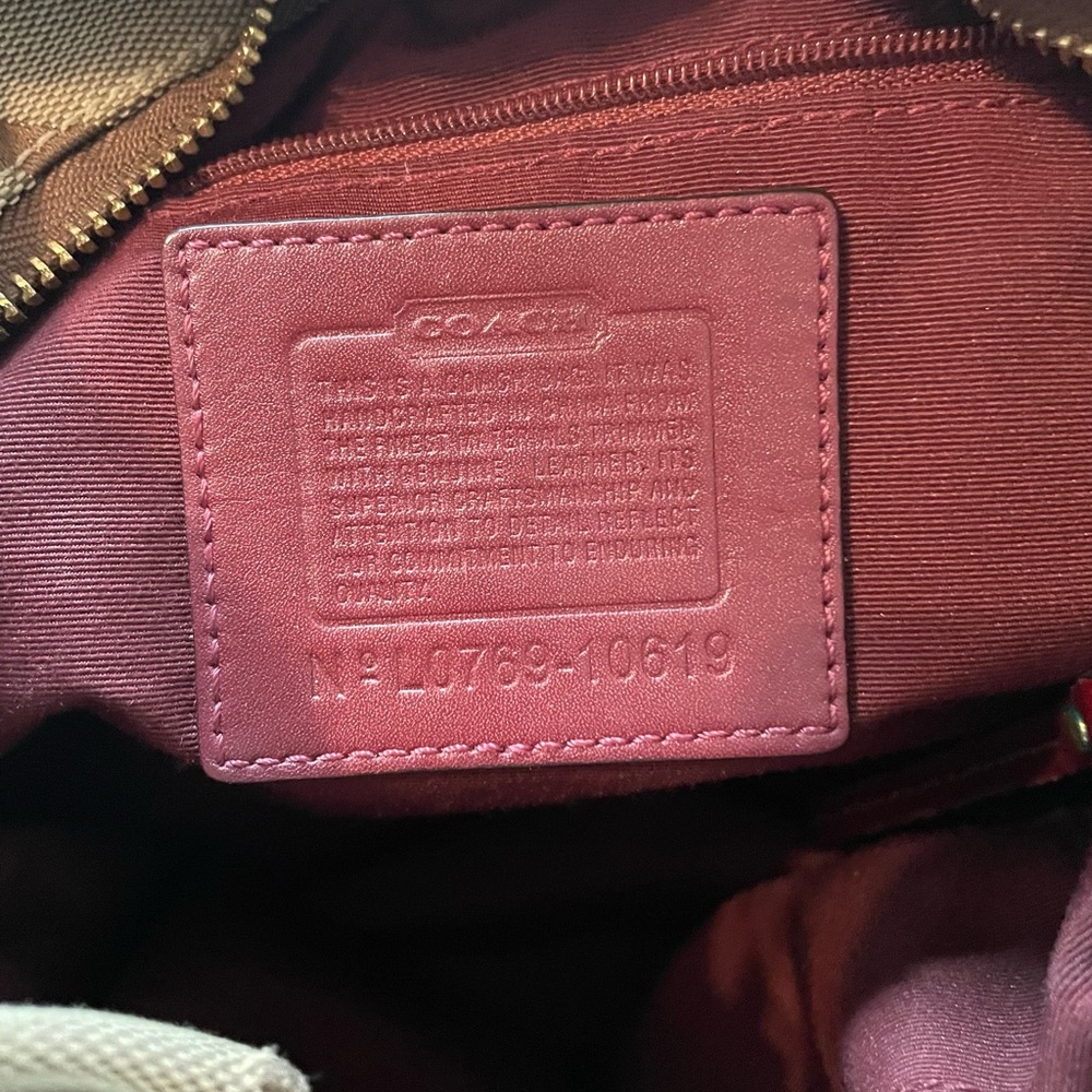 COACH vintage  brown signature C logo tote handbag Y2K red leather handle hobo - Picture 6 of 7